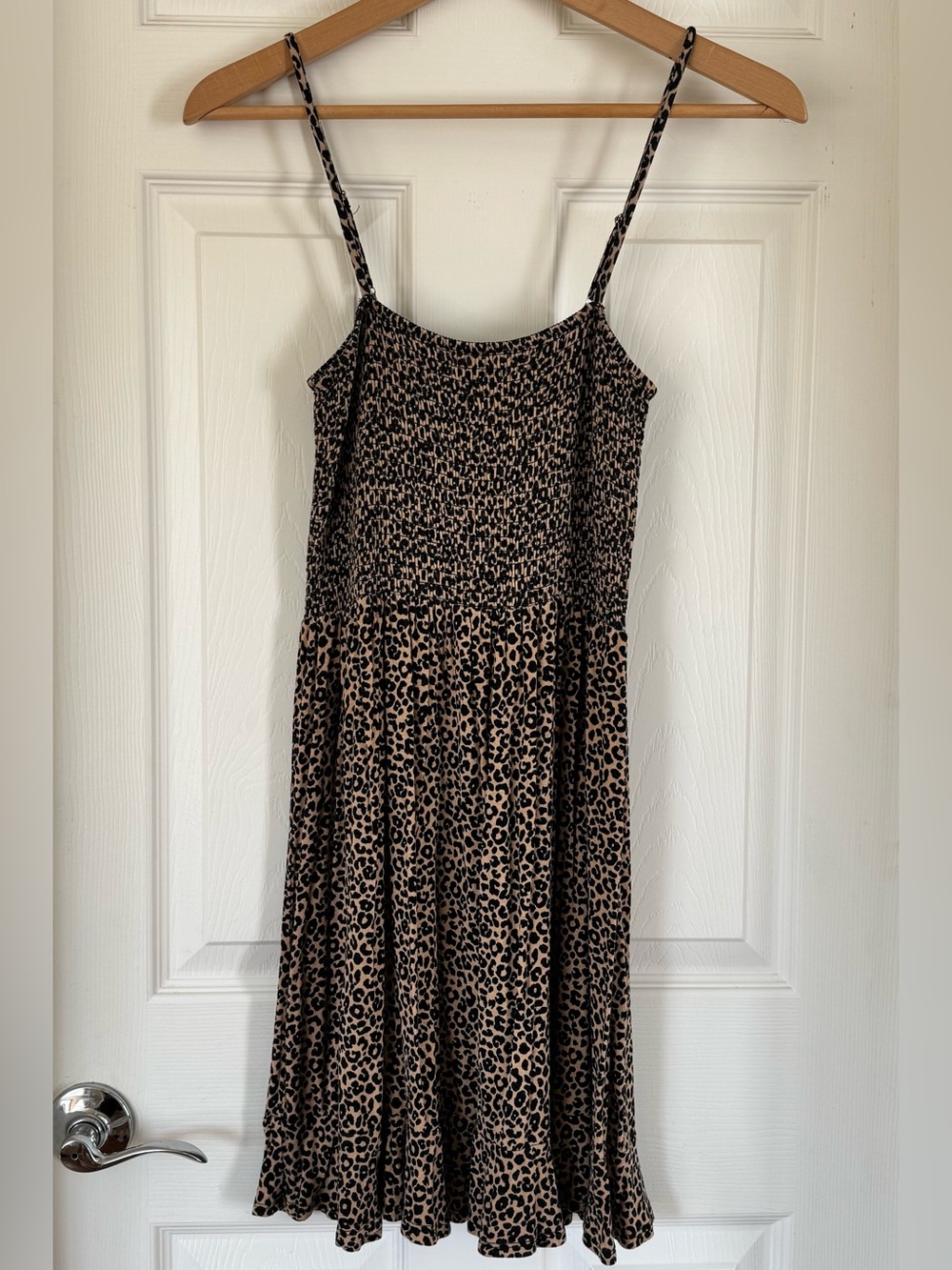 Forever 21 Leopard Print Smocked Dress Adjustable Straps Size Small